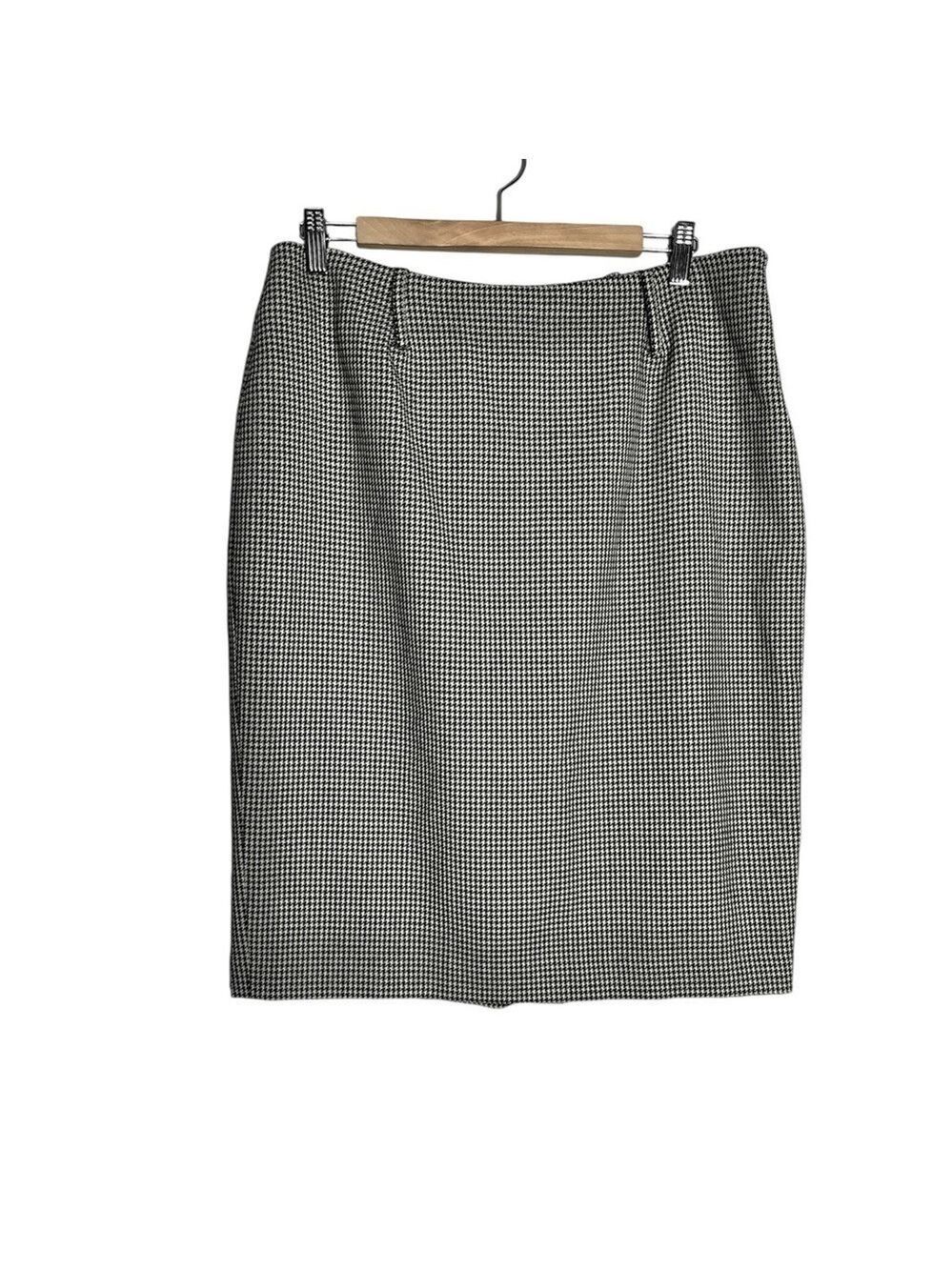 Anne Klein Houndstooth Stanhope Worsted Wool Midi Pencil Skirt, Sz 14P